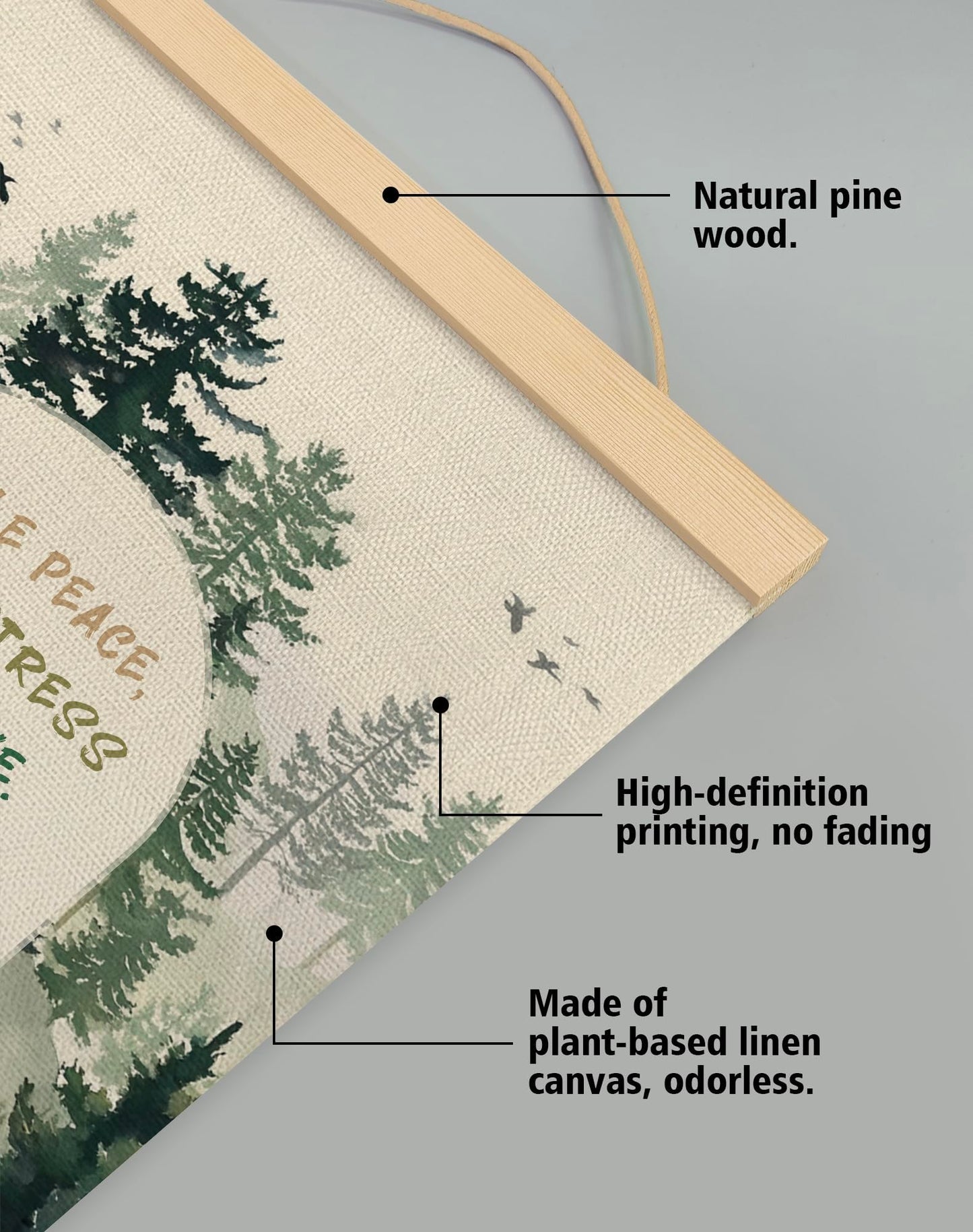 Mindfulness Wall Art Decor,Inhale Exhale Inspirational Forest Poster with Wooden Hanger, Mental Health Decor for Therapy Office, Counseling Room, Yoga Studio, Calm Down Corner, 14x18.5Inches(BG015)