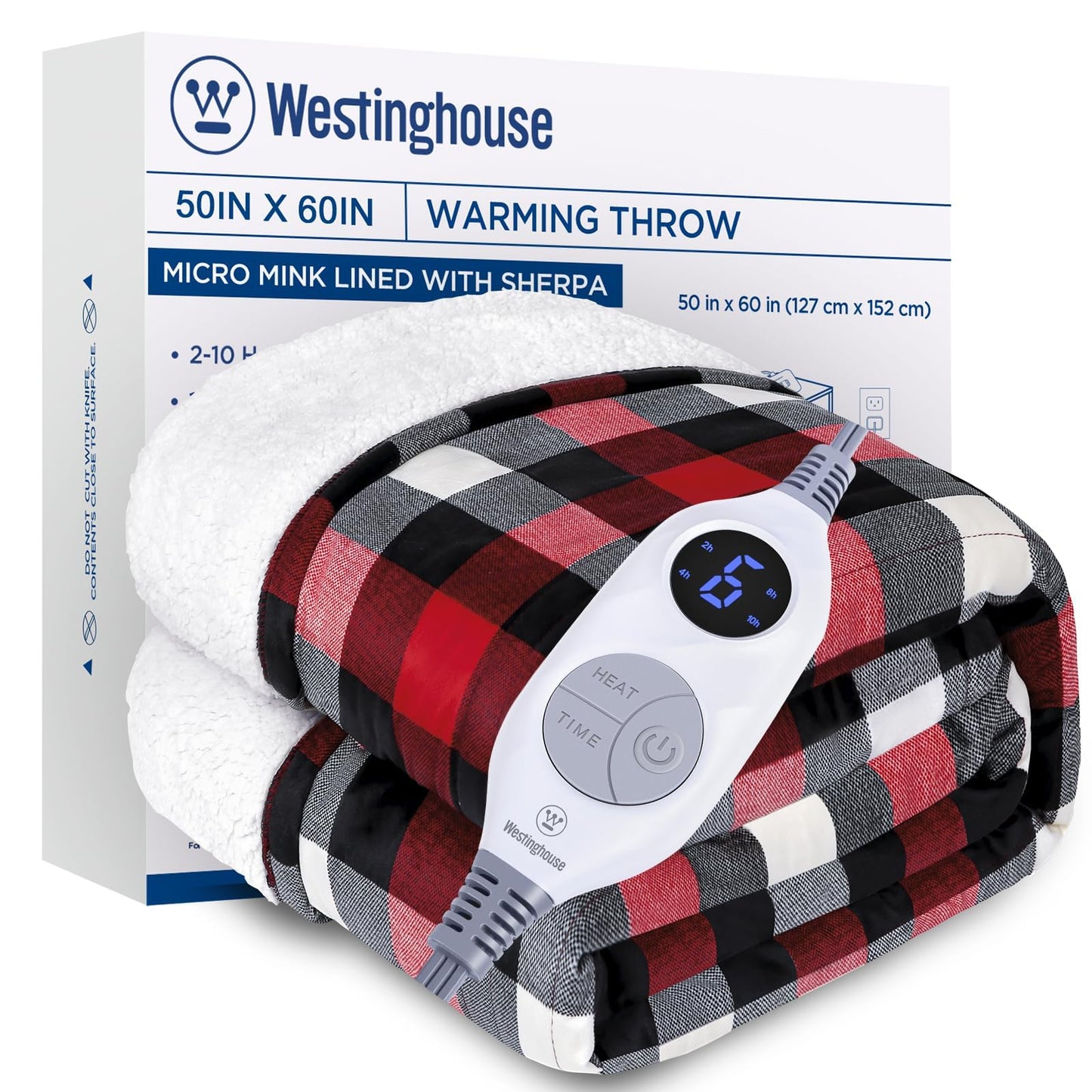 Westinghouse Heated Throw Blanket, Flower Jacquard Electric Blanket Throw with 6 Heating Levels and 2-10 Hours Auto-Off, Flannel to Sherpa Super Cozy Heated Blanket, Machine Washable (50" x 60" Beige)