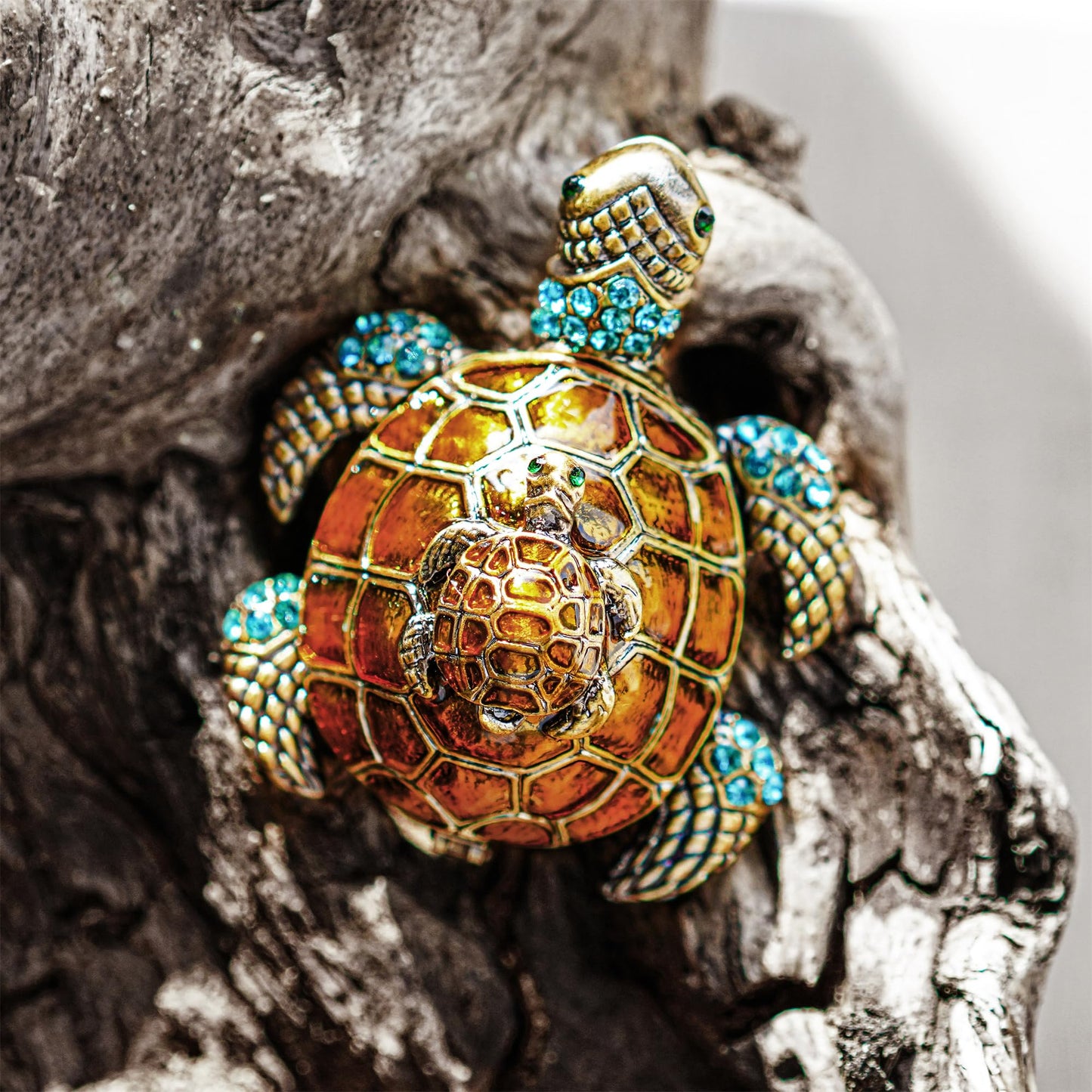 YU FENG Mother and Baby Turtle Figurines Jewelry Trinket Boxes Hinged Collectible Figurines