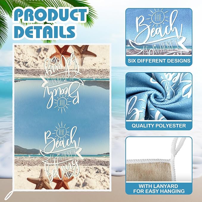 Breling Set of 6 Summer Beach Kitchen Towels Vintage Themed Dish Towel Bathroom