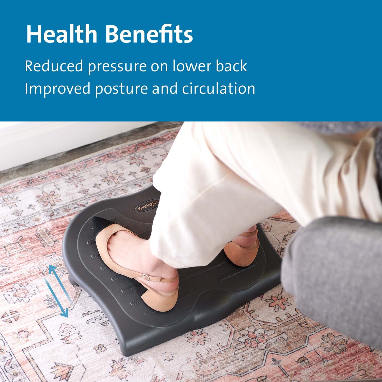 Kensington SoleSaver Foot Rest for Under Desk, Adjustable Ergonomic Foot Stool, Footrest with 3-Level Tilt Adjustment and Contoured foot grip panel for Office Desk & Home 56152