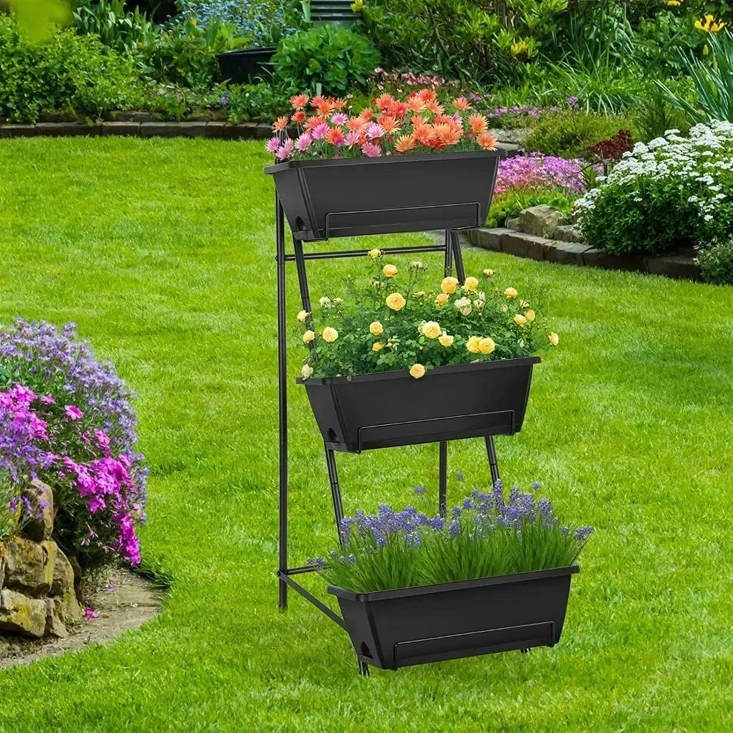 FURUIM2024M Flower Stand Vertical Raised Garden Bed 4 Tiers Planter Box Freestanding Garden Planter, Garden Supplies Accsesories Plant Shelves(Red,3TIRE)