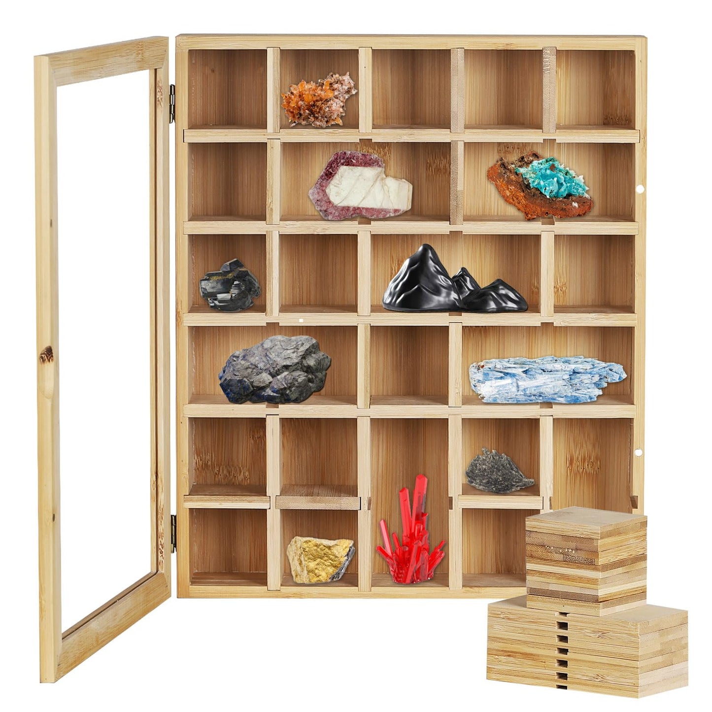 AUTOARK Adjustable Rock Display Case,Bamboo Crystal Organizer for Stones Storage,Suitable for Displaying and Storing Various,AHK-054