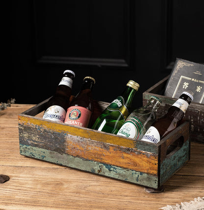 TIMRIS Farmhouse Distressed Wooden Storage Box, Rustic Bathroom Decor Box, Decorative Toilet Tank Basket Nice Butt, Solid Reclaimed Wood Organizer Box with Handles (Random)
