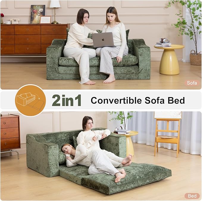 61" Convertible Sofa Bed Loveseat, Memory Foam Boneless Floor Couch