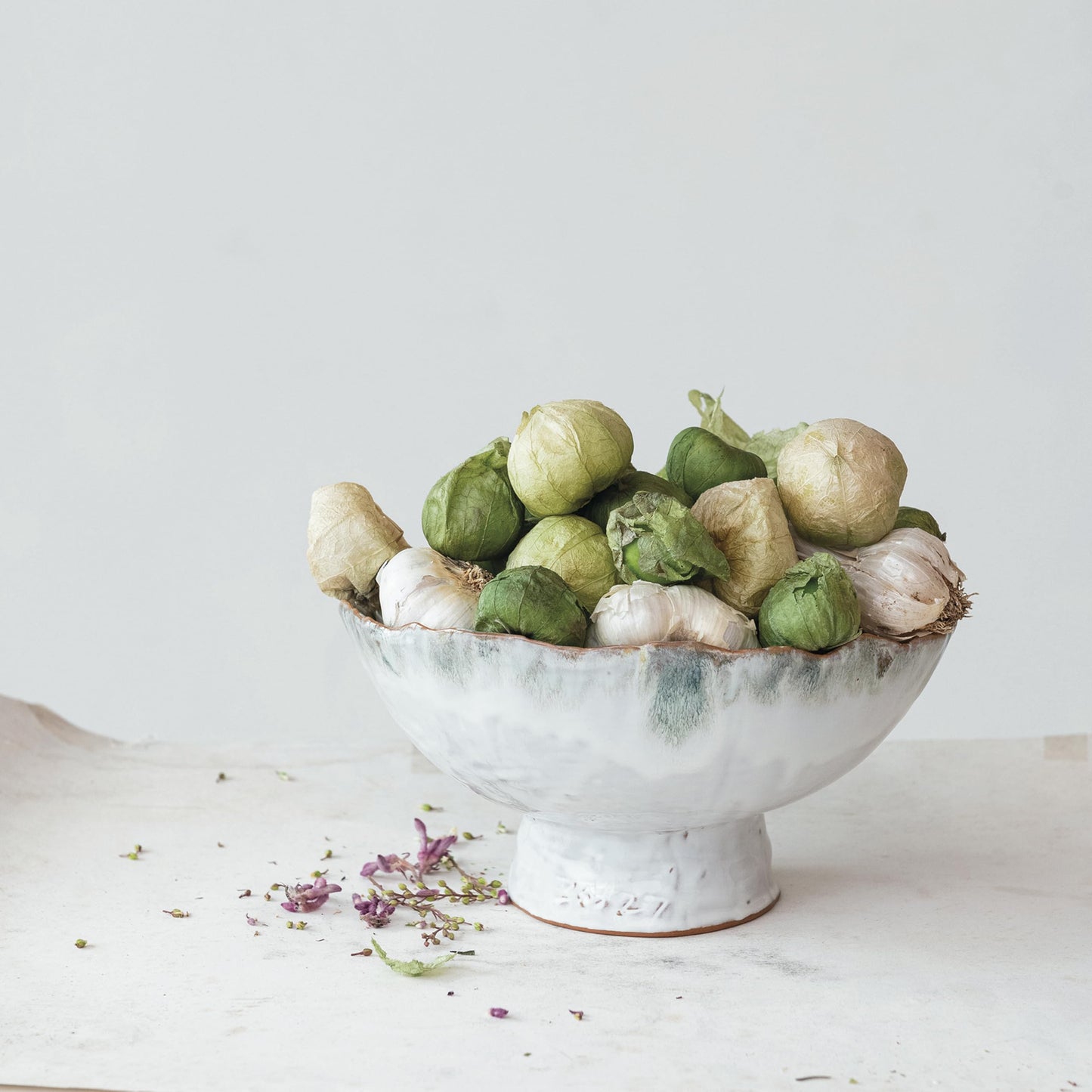 Creative Co-Op Large Stoneware Footed Bowl with Speckled Glaze, Green and Brown