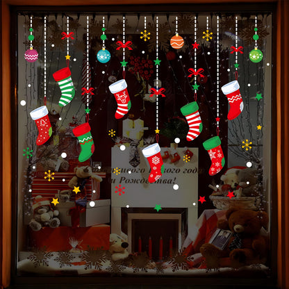ONDY Merry Christmas Garter Window Glass Decoration Stickers 2026 New Holiday Removable Dress Up DIY Static Window Clings Decals for Living Room Bedroom Shop Windows