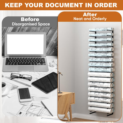 Large Blueprint Storage Rack, Wall Mount Vinyl Roll Storage Rack, Heavy Duty Roll File Holder, Blueprint, Poster, Plans, Gift Wrap, and Map Holder, Art Roll Paper Rack, Wrapping Paper Organizer