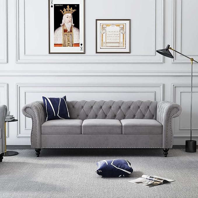 2 Piece Living Room Set, Velvet Chesterfield Sofa Couch Chair