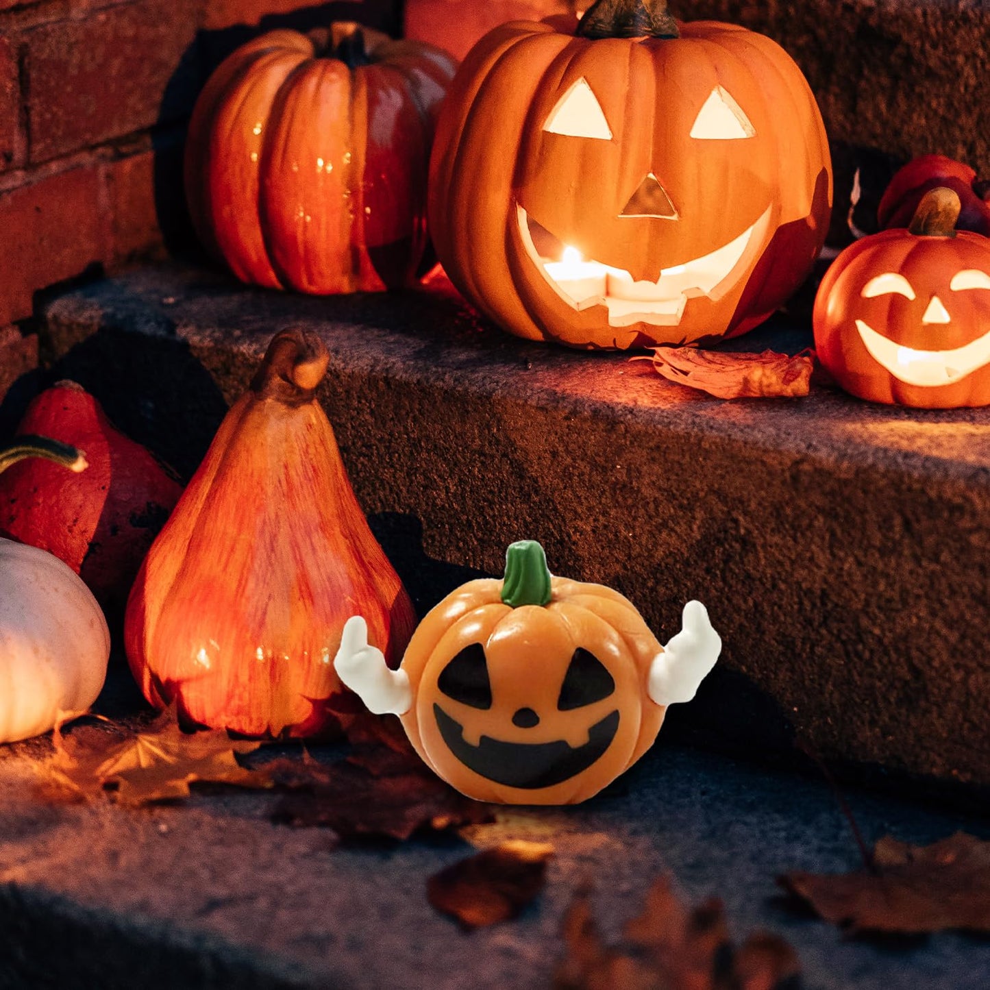 BHOOKA Halloween Pumpkin Figurine Funny Ghost Statue for Gift Resin Ghost Sculpture Halloween Tiered Tray Desk Ornaments Decor Spooky Middle Finger Statue for Home Decorations Supplies