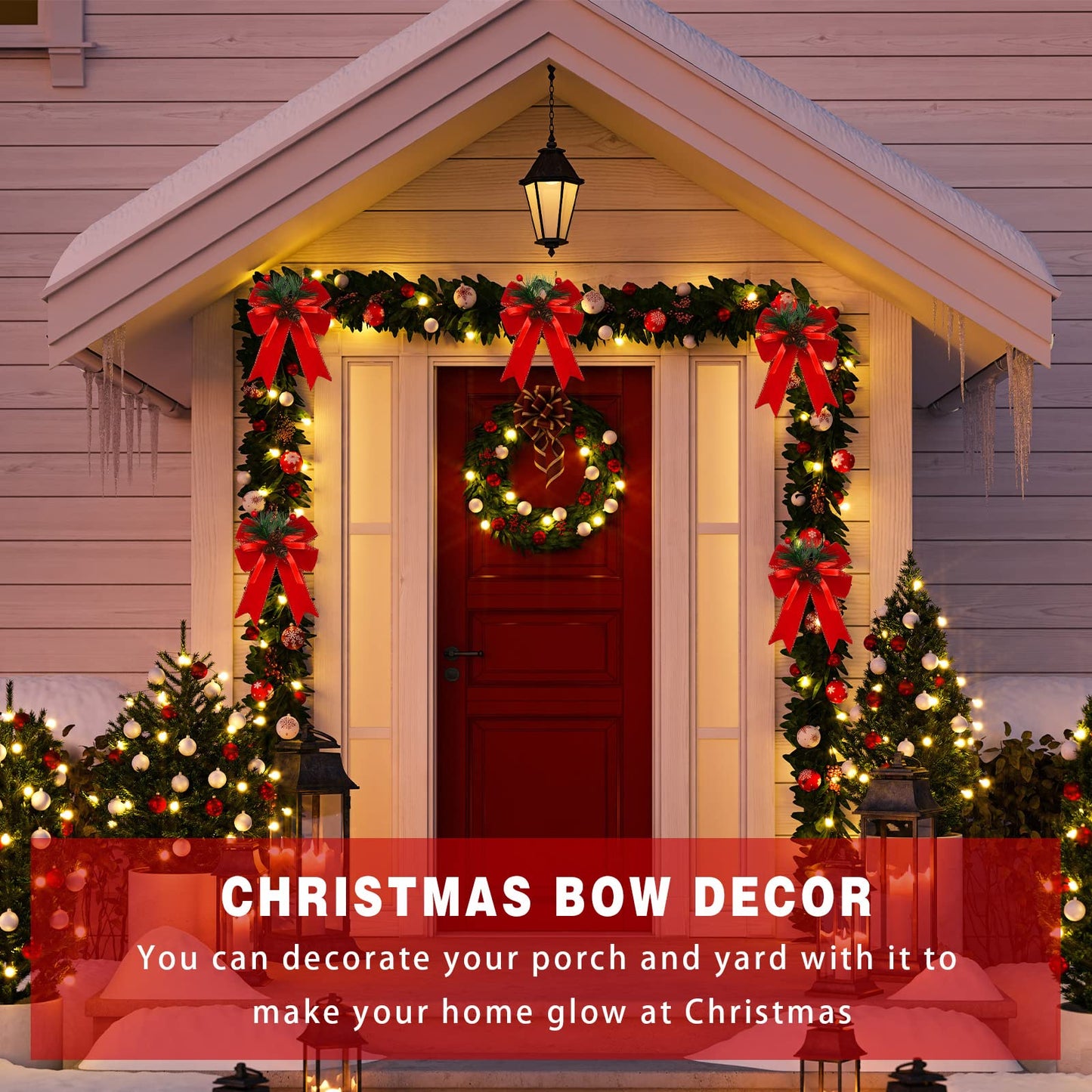 Syhood 6 Pcs Christmas Bows with Pine Cones Pine Needles Xmas Velvet Bows Red Ribbon Christmas Tree Wreath Decoration for Xmas Parties Indoor Outdoor Crafts DIY Decor