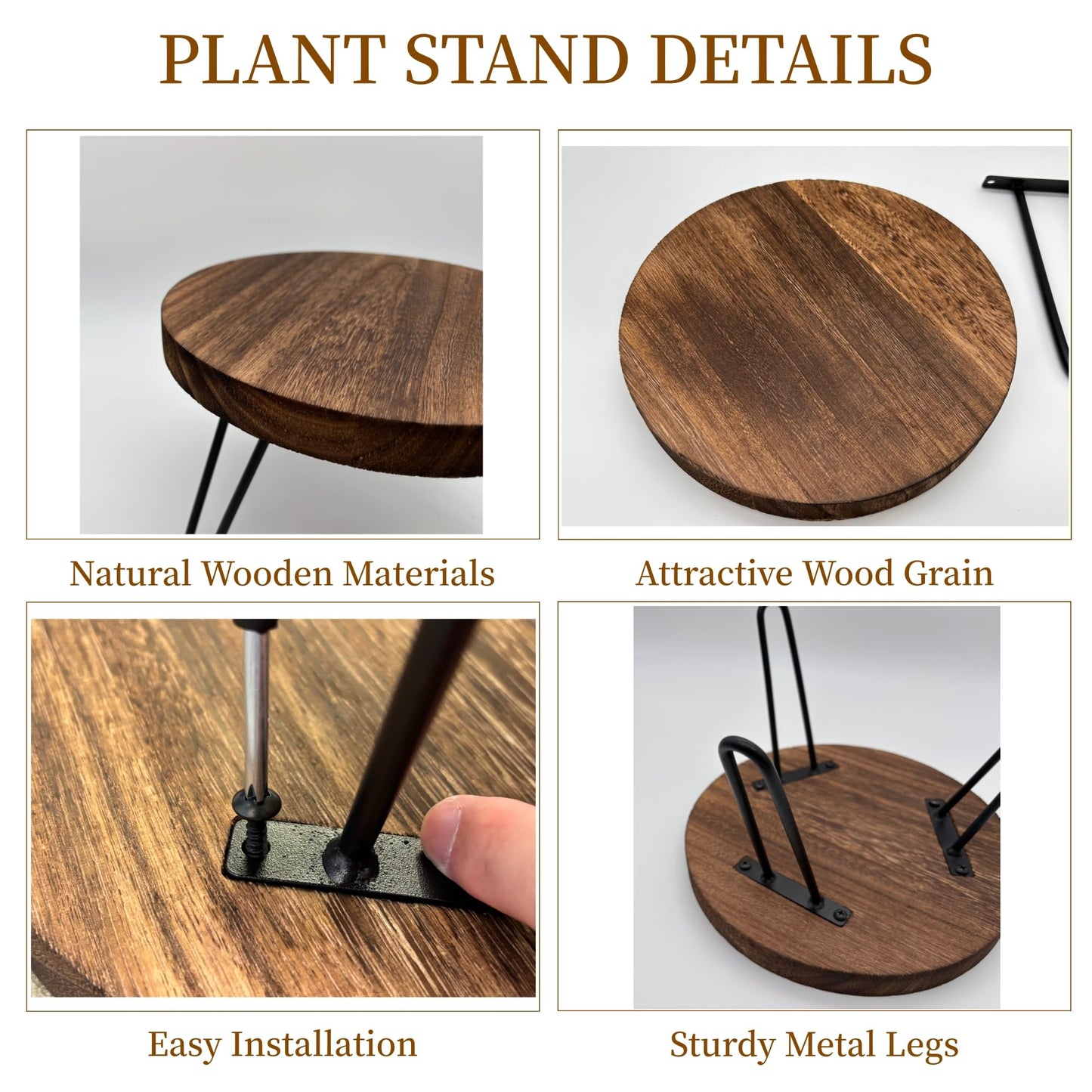 FESTLOVE Wood Plant Stand Indoor Outdoor, 10'' Wooden Planter Stands Fit 5-12 Inch Pot, Plant Stool Flower Pot Stand Gardening Display Pedestals for Decor Living Room Balcony, Office, Patio
