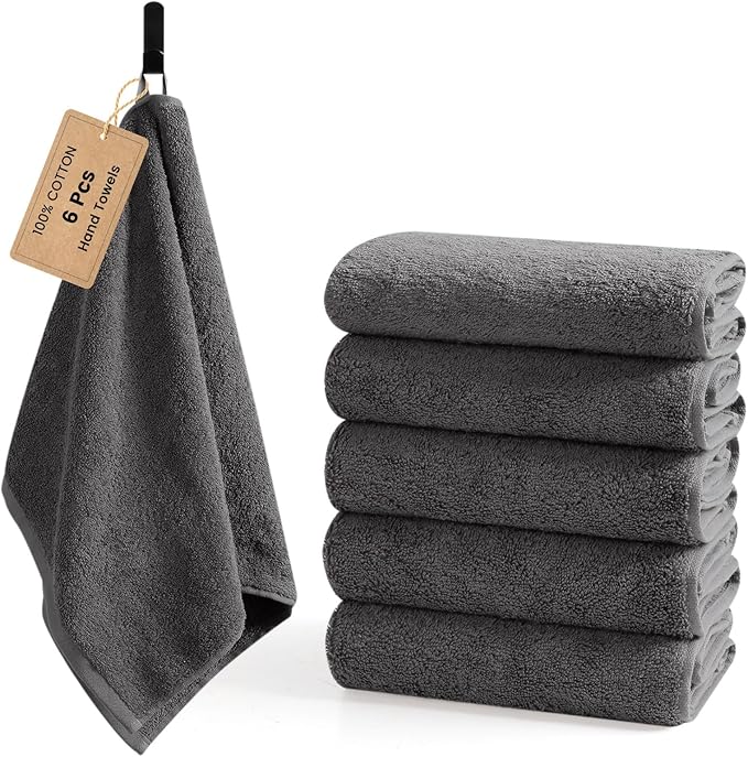 SEMAXE 6-Pack Gray Hand Towels