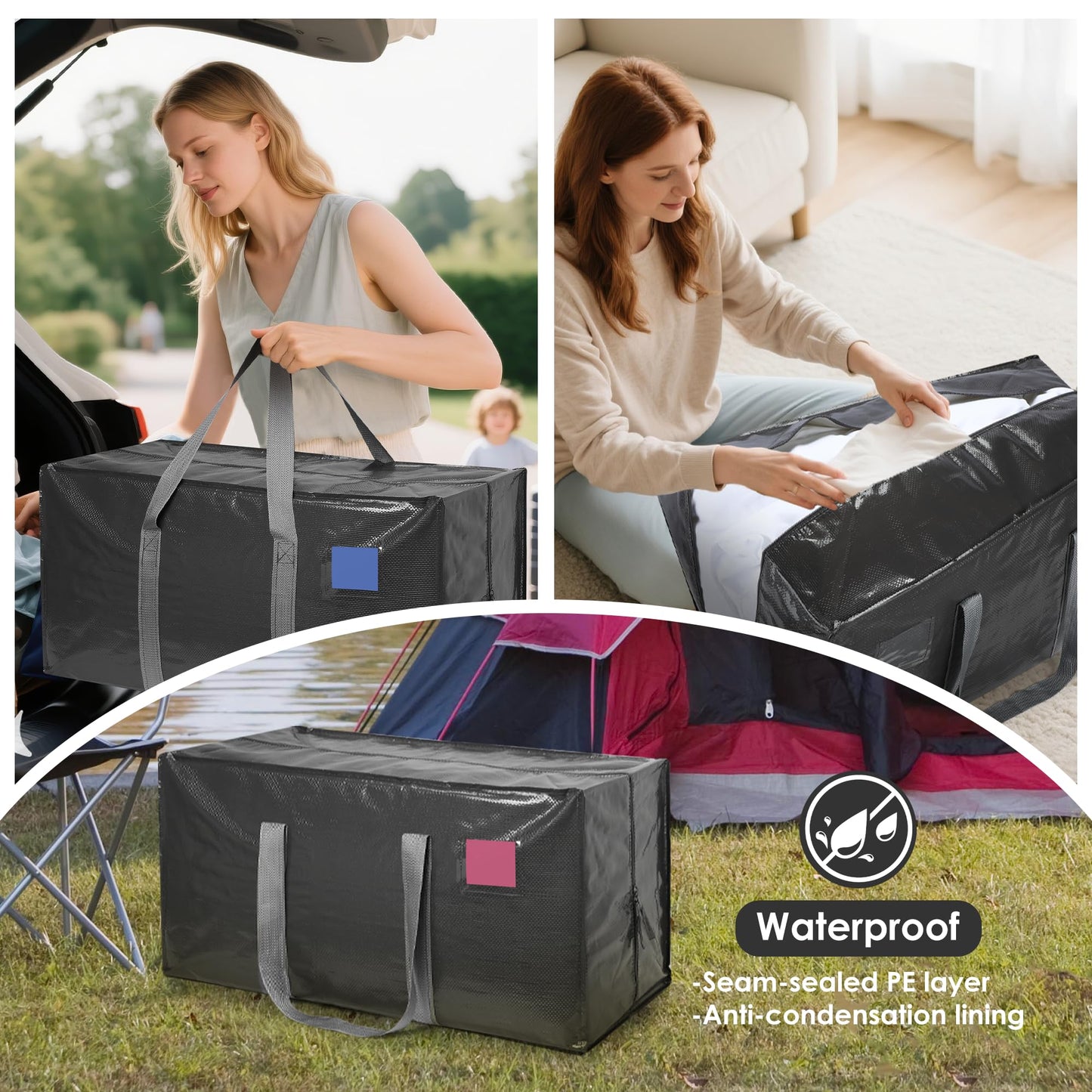 RMOHRO 6 Pack Moving Bags with Full-Open Side Zipper, Extra Large 93L Heavy Duty Waterproof Foldable Storage Totes for College Dorm, Moving & Home Organization Gray
