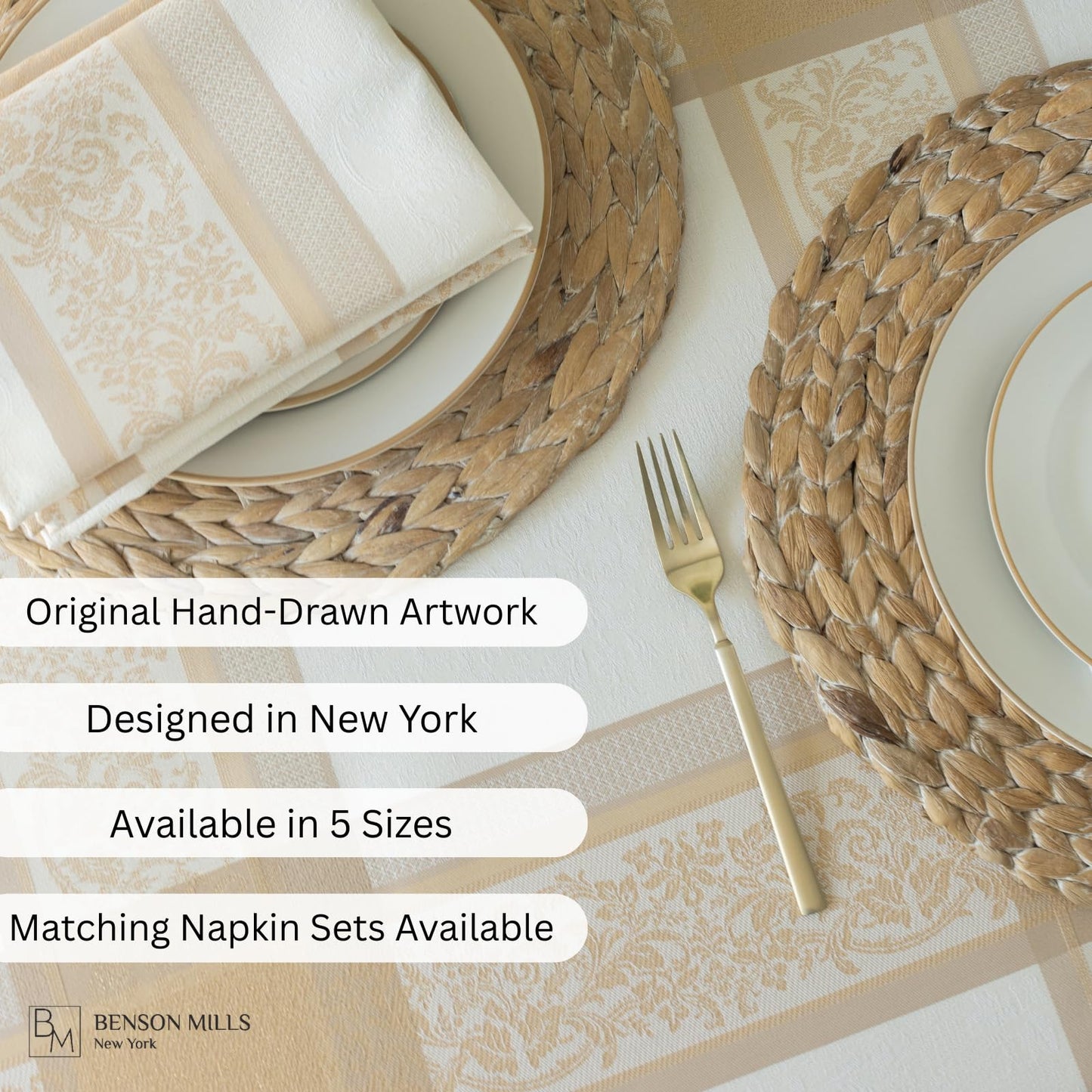 Benson Mills Heavyweight Jacquard Fabric Table Cloth with Gold Metallic Accents, Décor for Everyday, Parties, Holiday, Thanksgiving, and Christmas Tablecloth (Grandeur Glow, 60" x 104" Rectangular)