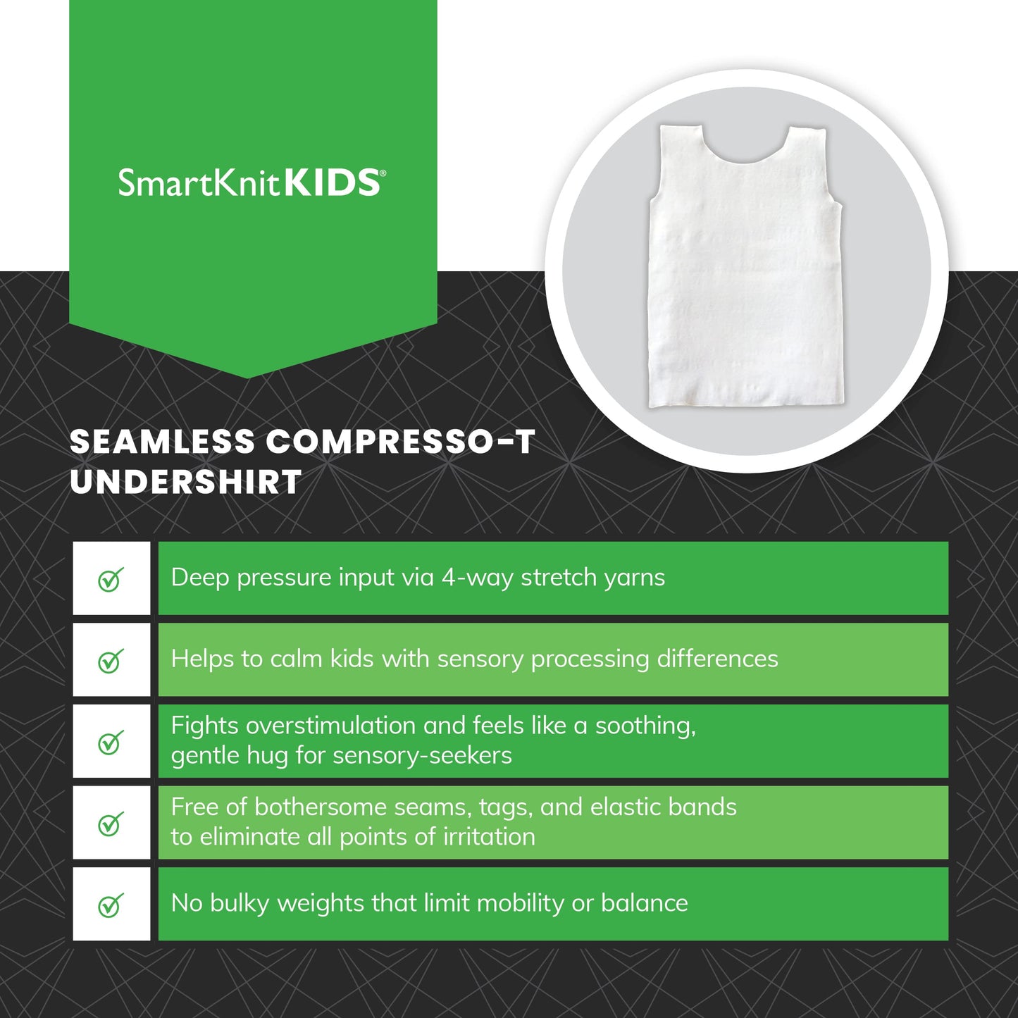 SmartKnitKIDS Compresso-T Deep Pressure Sensory Compression Undershirt - Alternative to Vest (White, Large)