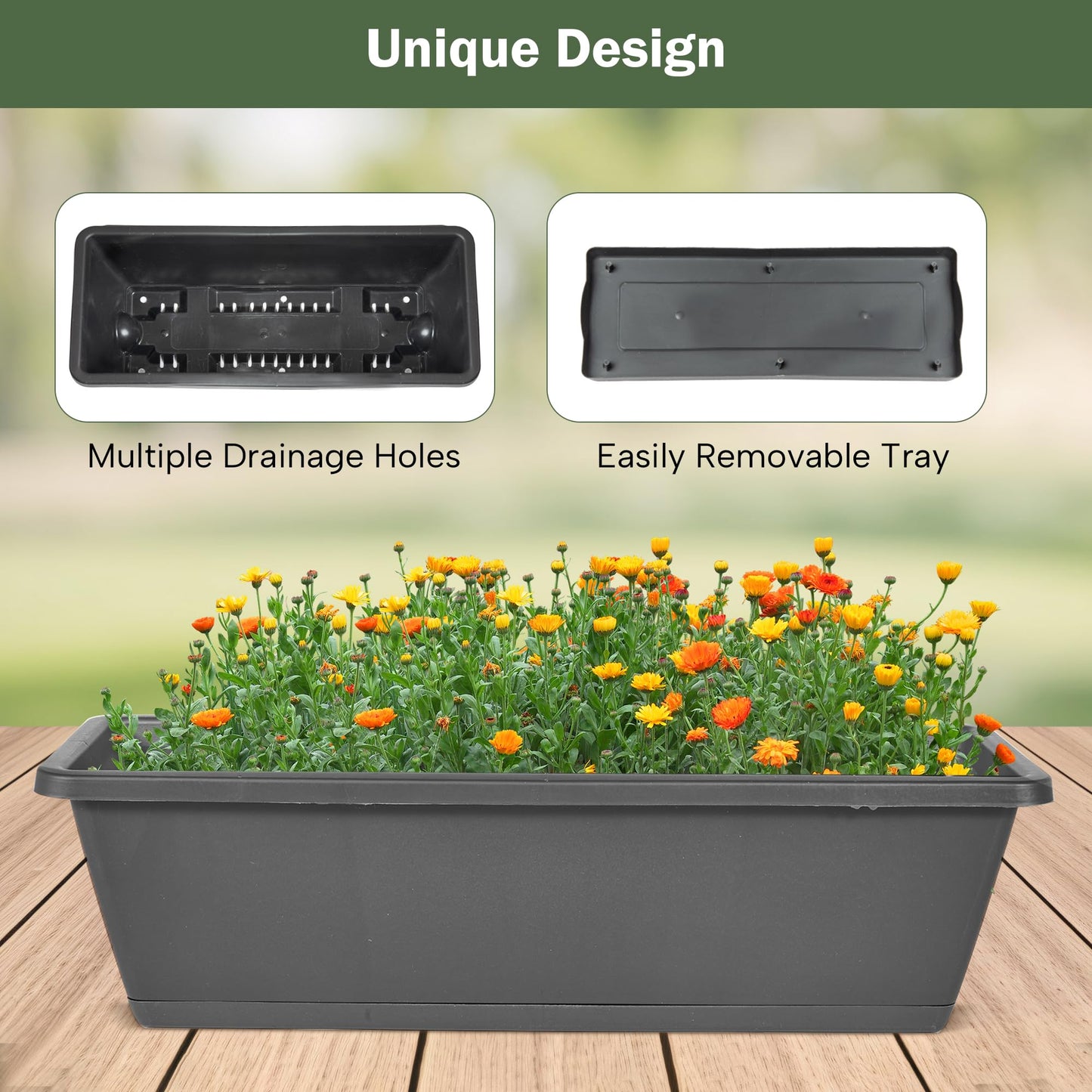 GENMOUS 5 Tier Raised Garden Bed Tall 45FT Vertical Elevated Garden Planter Standing Garden Bed Planter Box with Drainage Holes Removable Tray Outdoor Herb Planter Stand on Patio Balcony Porch Black