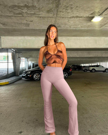 OQQ Women's 2 Piece Yoga Pants Ribbed Seamless Workout High Waist Bell Bottoms Flare Leggings