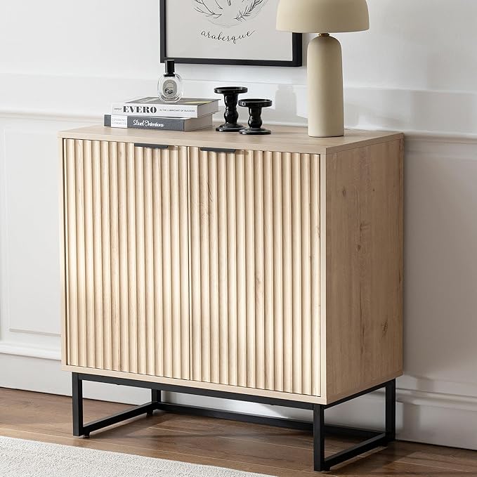 EYYTHUNG Fluted Cabinet with Storage, Sideboard Buffet Cabinet with Adjustable
