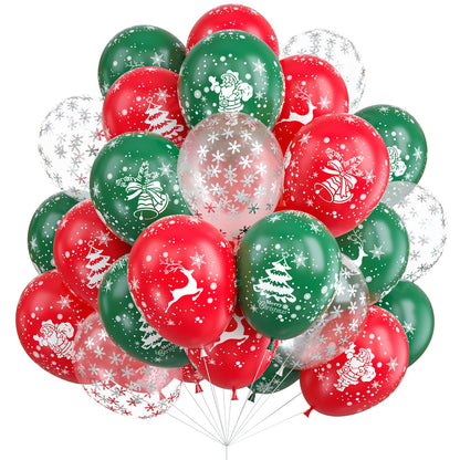 50pcs Red Green Latex Balloons with Christmas Bell Elk Tree Printing Snowflake Confetti for Christmas Party Decorations New Year Holiday Xmas Supplies