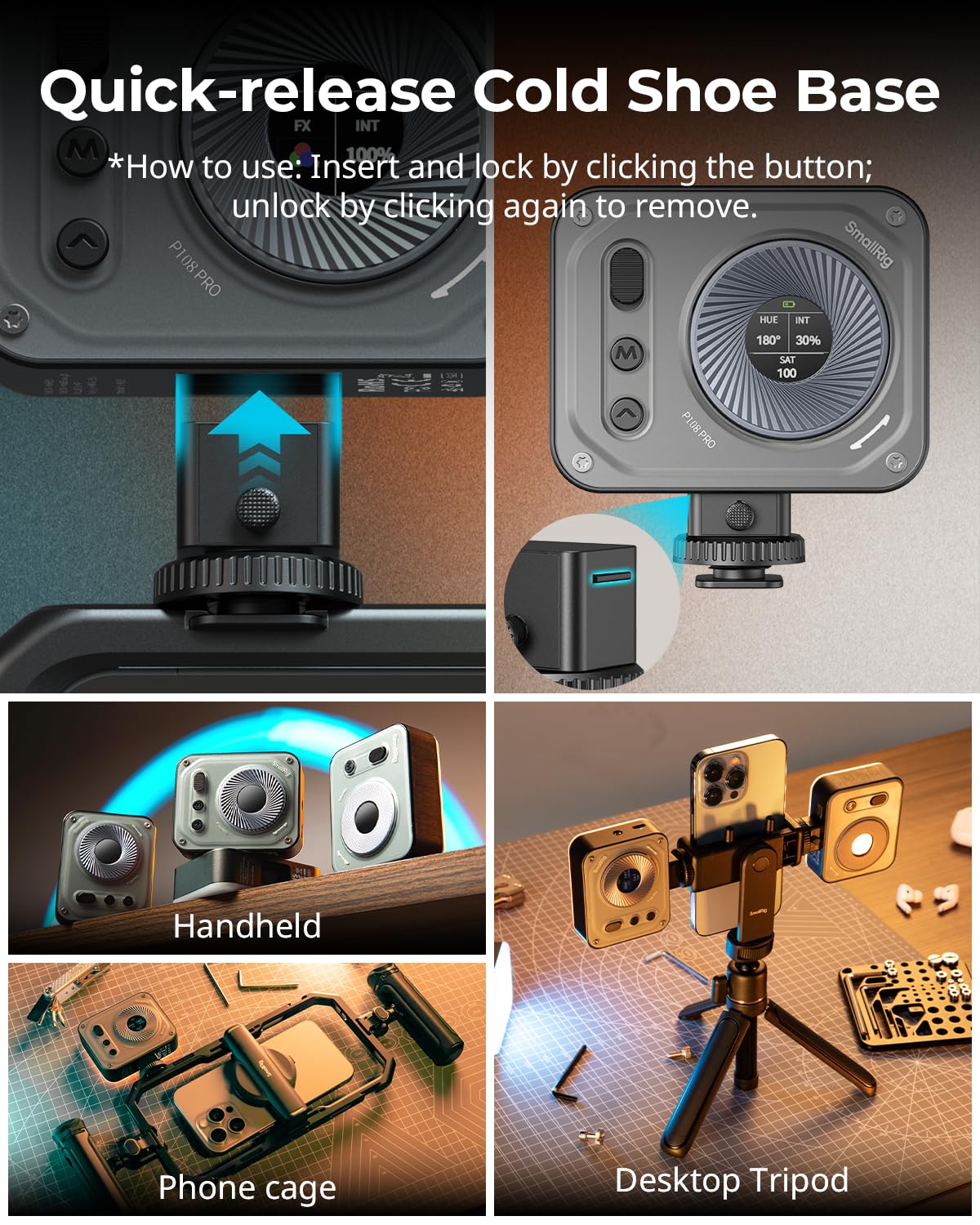 SMALLRIG Vibe P108 Pro RGB Video Light, Portable Led Camera Light for Photography, Cold Shoe Light, CRI95+, 2500-6500K, 12 Effects, Fill Light Accessories for Content Creator, Streaming