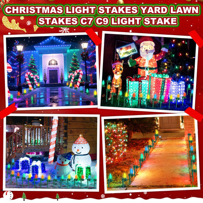 AUGSHY 100 Pack Christmas Light Stakes, 7.5 inch Yard Lawn Holiday Light Ground Stakes for C7 C9 Outside String Lights Universal Outdoor Light Holders for Christmas Decoration Lawn Path Driveway Green