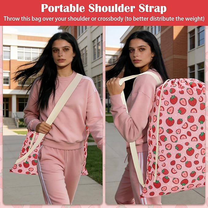 Canvas Laundry Bag with shoulder Strap 24"W x 29"H, Large Drawstring Dirty