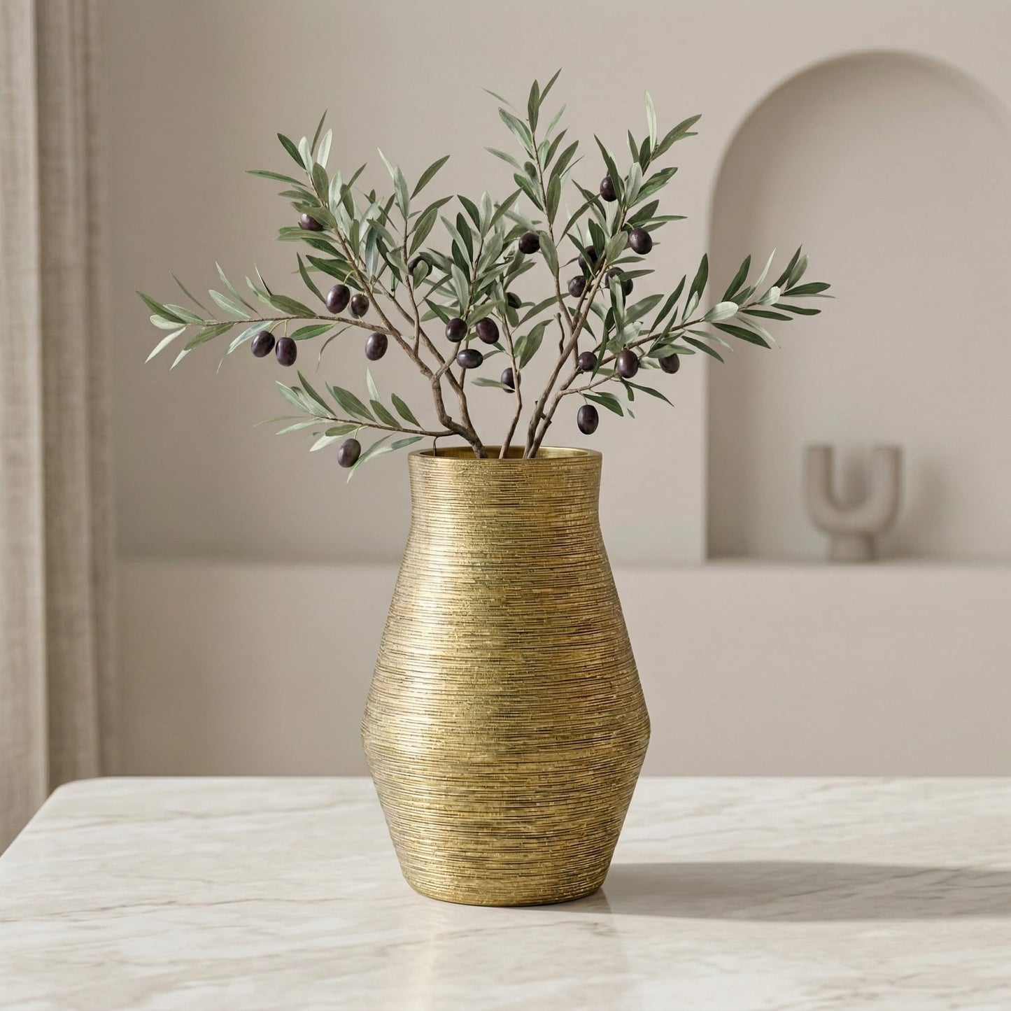 Wancetang Gold Ceramic Vase, 10 Inch Modern Pottery Vases for Centerpieces, Decorative Textured Flower Vase for Living Room, Easter Table, Dining Table, Fireplace Mantel Decor