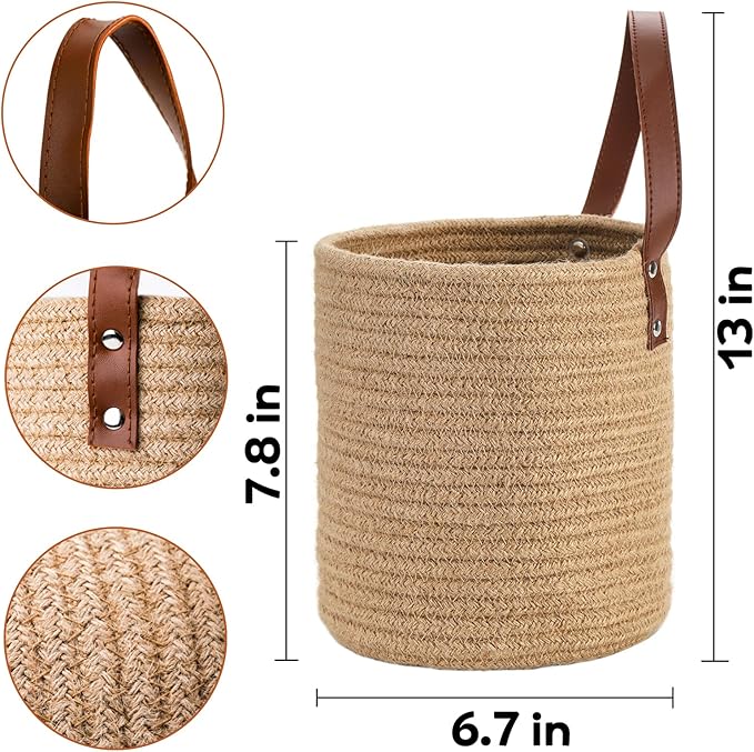 YOUEON Set of 2 Jute Hanging Basket 7.8" x 6.7", Small Wall Hanging Planter