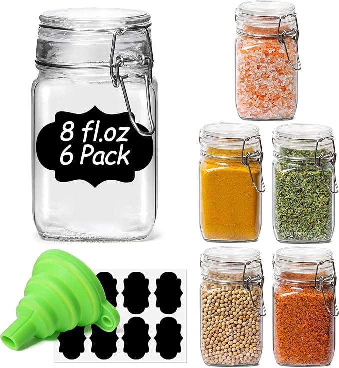 ComSaf Small Glass Jars with Airtight Lid Set of 6, Spice Jars 8 oz, Mason Jars