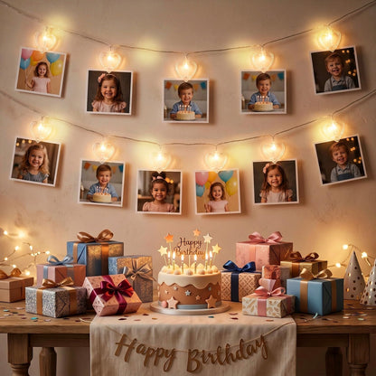 20 Photo String with Clips for Hanging Pictures,9.85Ft Valentine's Day Clear Photo Clip Lights for Wall Bedroom Wedding Birthday Party Home Decorations (Heart-USB)