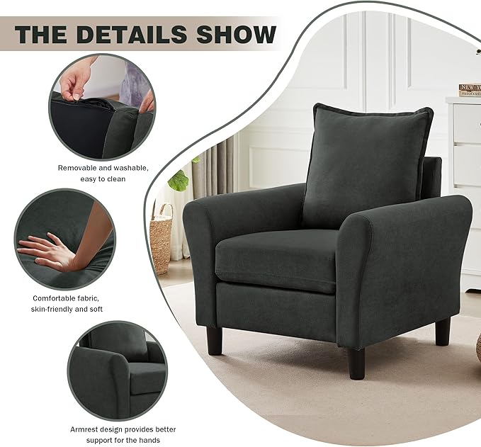 Mid-Century Accent Chairs Set of 2, Modern Linen Fabric Armchair