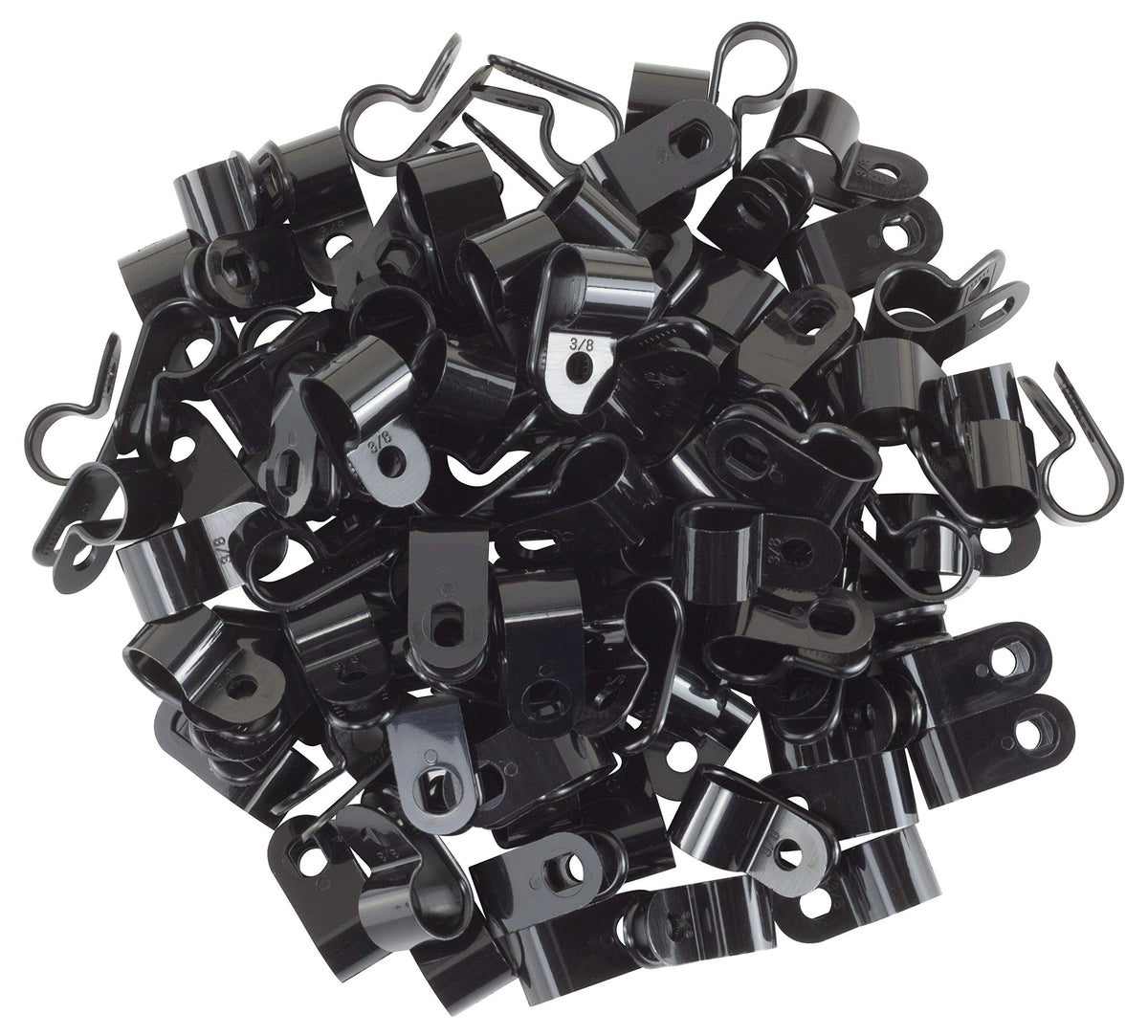 GTSE Black Nylon Plastic Cable Clamps, 3/8" Screw Mounts for Cable, Rope, Tube Management, 100 Pack