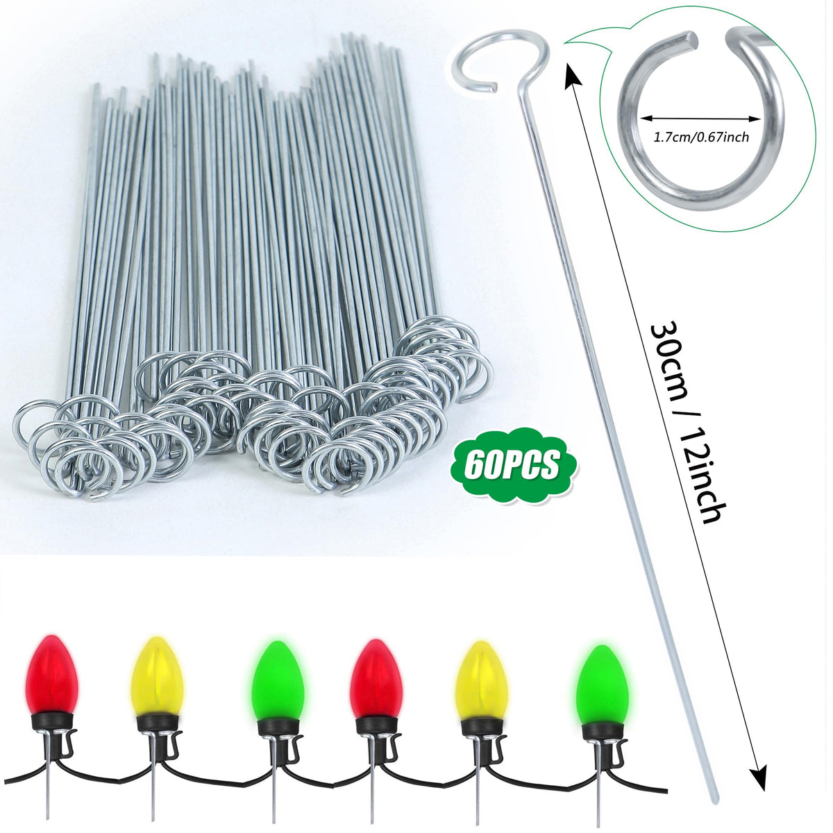 WBCBEC 60Pcs 12 Inch Metal Christmas Light Stakes Christmas Yard Lights Stakes Metal Light Stakes for Christmas Lights Yard Lawn Light Stakes for C7 and C9 Ground Stakes for Christmas Lights