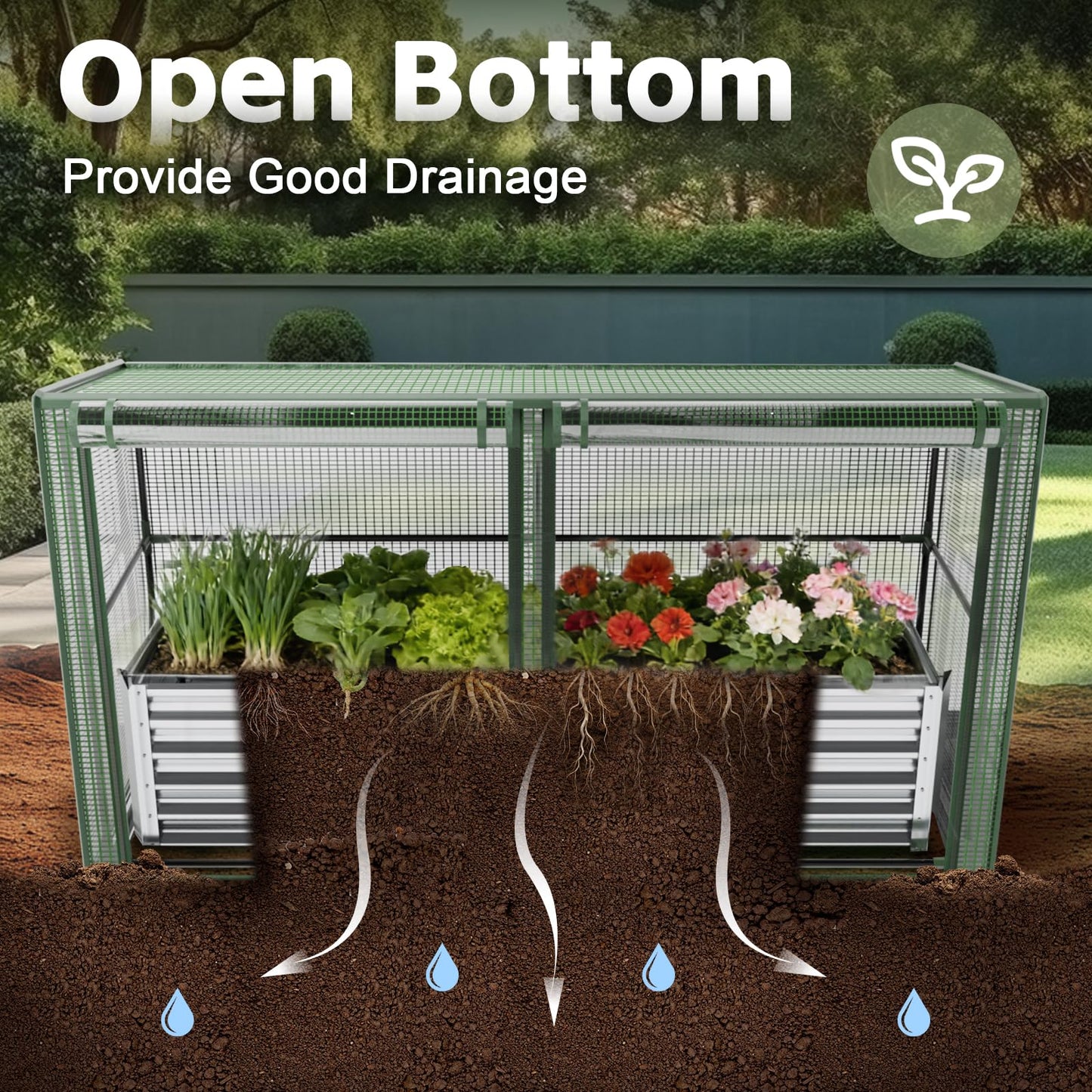 HEAHOLD Galvanized Raised Garden Bed with Greenhouse Cover – 17" Tall Metal Planter Box for Vegetables, Herbs, Flowers, Raised Garden Beds Outdoor with Green Cover for Patio, Balcony, Backyard