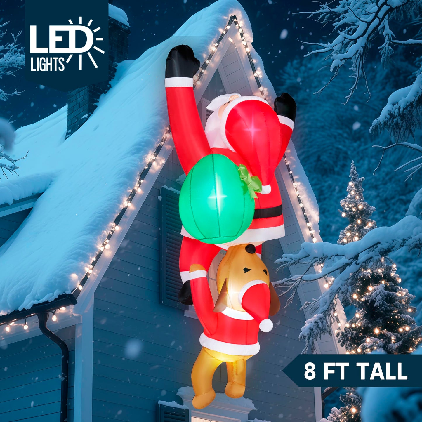 Joiedomi 8 FT Tall Hanging Christmas Inflatables Outdoor Decoration, Blow Up Climbing Santa with Dog, Christmas Blow Up Yard Decorations with Build-in LED for Xmas Party, Garden, Lawn, Roof Decor