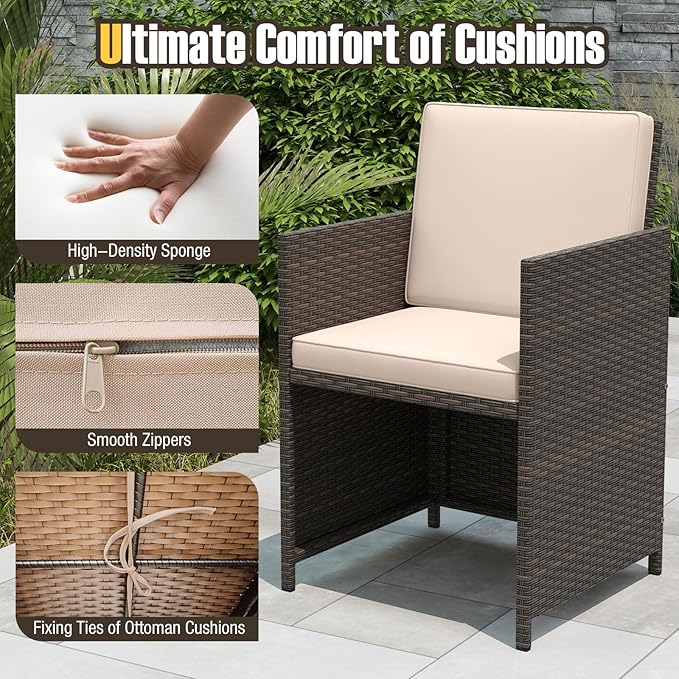 Tangkula 9 Piece Patio Dining Set, Rattan Chairs