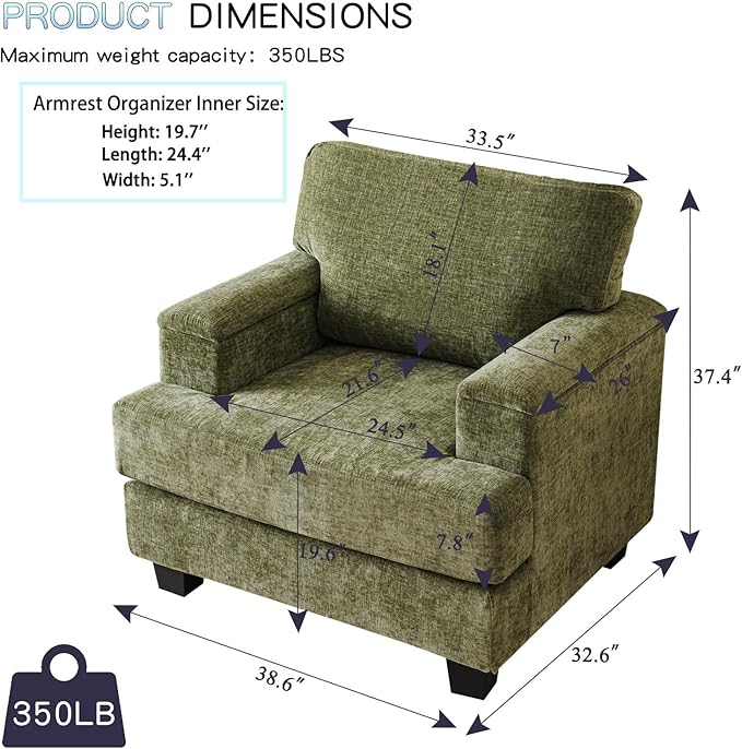 Rexulqo Oversized Accent Chair Set of 2, Upholstered Armchair