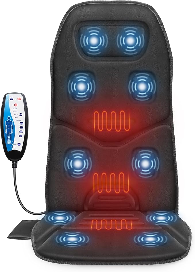 COMFIER Back Massager for Chair – Upgraded Vibration Chair Massager, Deep Tissue Back Massager for Pain Relief, Massage Chair Pad with Graphene Heating,Gifts for Dad Mom Men Women