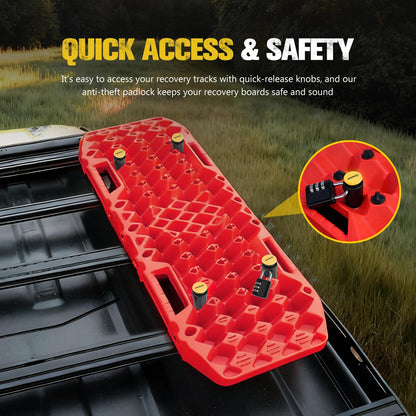BUNKER INDUST Gen 7th Traction Boards with Mounting Kit, Pair Offroad Recovery Tracks with Jack Base for 4X4 Jeep Truck Tire Traction-Sand,Mud, Snow Ramps (Red)