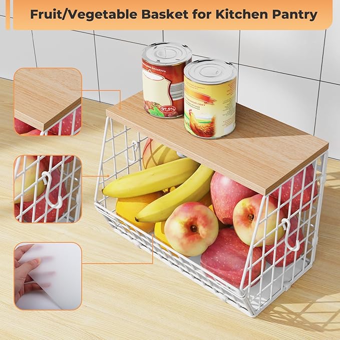White Fruit Bowl Wire Basket Storage Pantry Fruit and Vegetable Storage Fruit