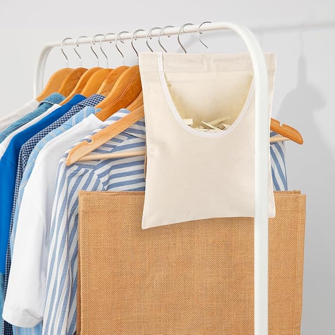 Canvas Clothespin Bag, 13.3x11.2 Inch Hanging Laundry Organizer