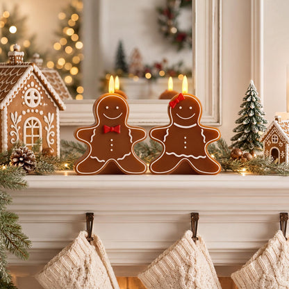 VIHOSE 2 Pcs Christmas Gingerbread Man Flameless Candles 4.53 x 5.59 x 2.76 inch Real Wax Gingerbread Man Battery Operated LED Candles Christmas Table Decoration for Xmas Winter Home Table Decor