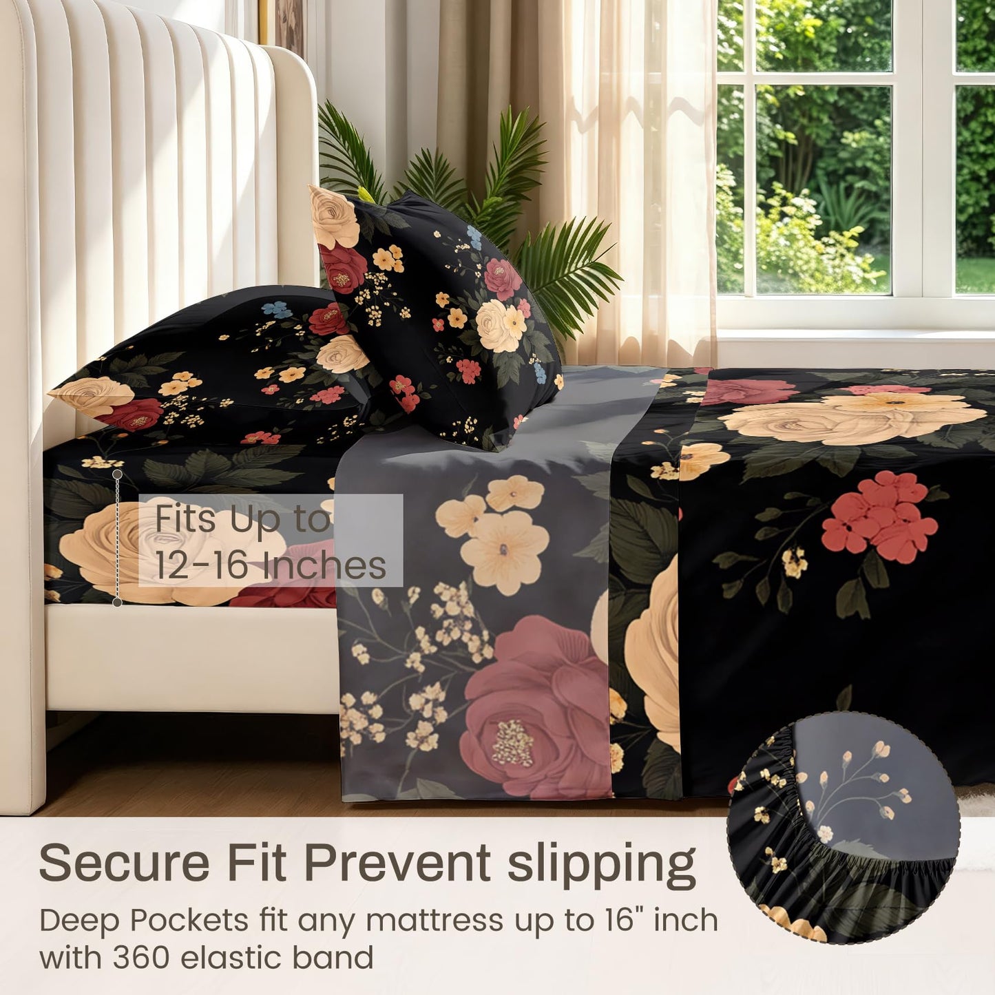 Peony Floral Bedding Set 4 Pcs Flowers King Sheets