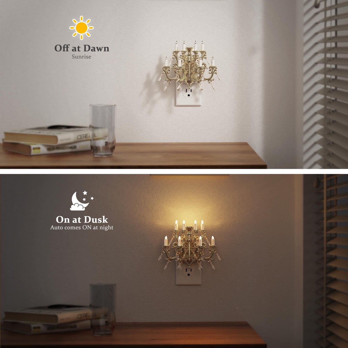 JandCase Night Lights Plug Into Wall,2 Pack Dimmable Warm White & Flame Effect Pendant Night Light, Dusk to Dawn Sensor, 180° Rotatable Plug, Nightlight for Home Bedroom Christmas Decor