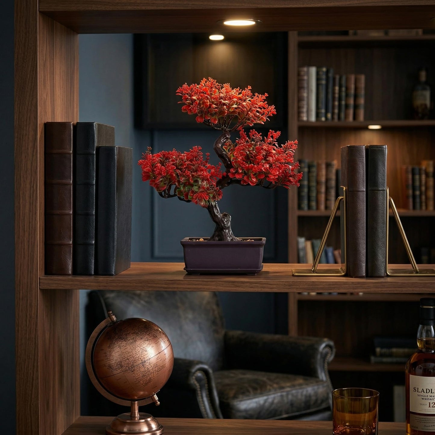 Cabilock Artificial Bonsai Tree Decor, Small Fake Plants Indoor for Home Office Desk, Faux Potted Plant Zen Japanese Trees for Men Living Room Shelf Decorations