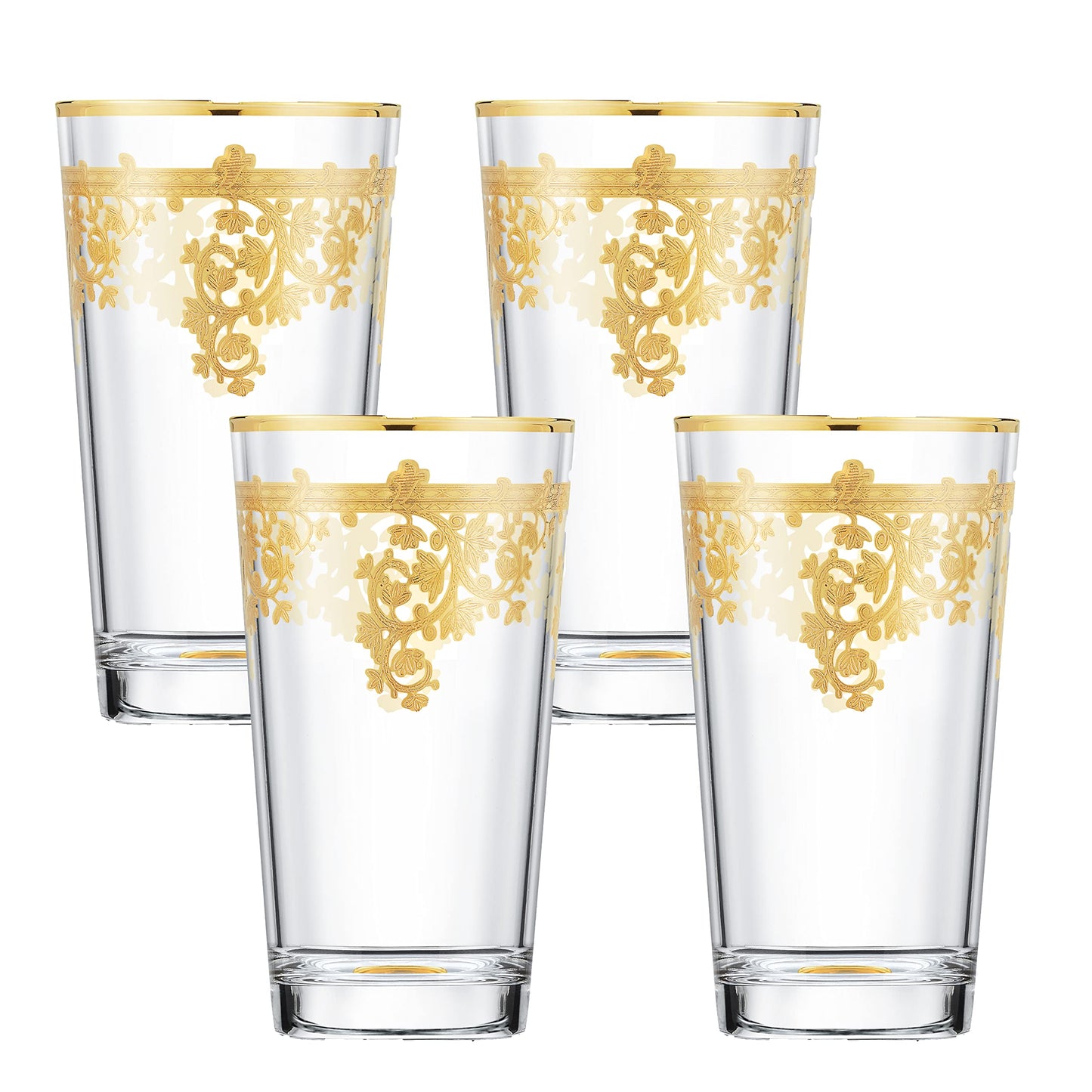 Set of 4 Embellished 24K Gold Crystal High Ball Tumbler-MADE In Italy