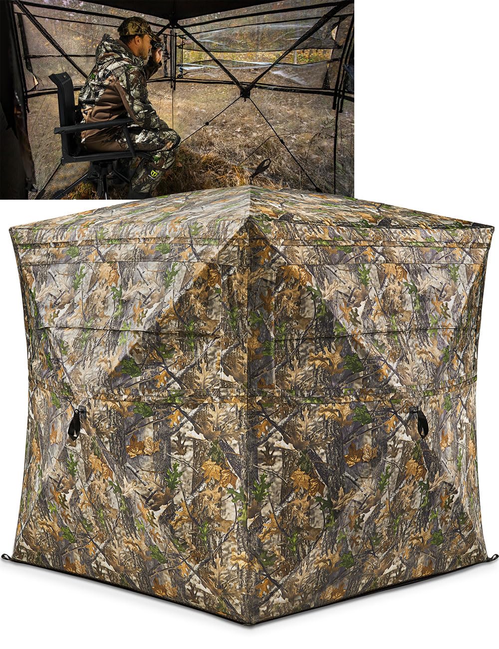 TIDEWE Hunting Blind See Through with Carrying Bag, 3-4 Person Pop Up Ground Blinds 270 Degree, Portable Resilient Hunting Tent for Deer & Turkey Hunting (Camouflage)