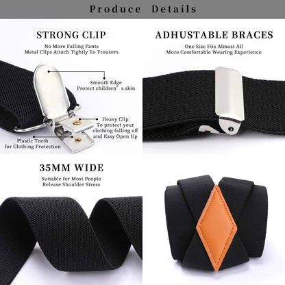 HISDERN Braces for Men Trousers with Very Strong 4 Clips Heavy Duty Suspenders X Style Navy Blue Adjustable Suspender
