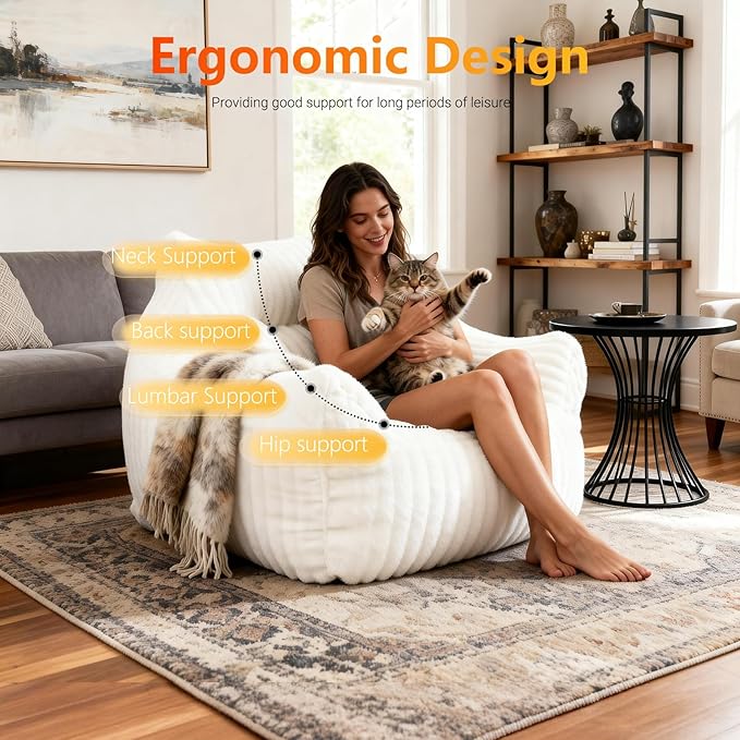 Giant Bean Bag Chair for Adults, Comfy Chair for Bedroom, Floor Chairs for